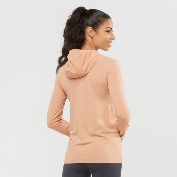 Beige Salomon ESSENTIAL SEAMLESS HOODIE Women's Midlayers | AE-354MDEI