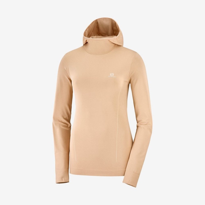 Beige Salomon ESSENTIAL SEAMLESS HOODIE Women's Midlayers | AE-354MDEI