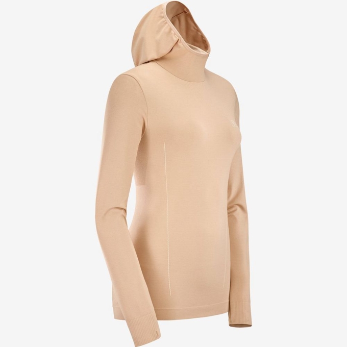 Beige Salomon ESSENTIAL SEAMLESS HOODIE Women's Midlayers | AE-354MDEI