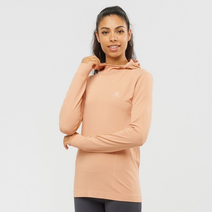 Beige Salomon ESSENTIAL SEAMLESS HOODIE Women\'s Midlayers | AE-354MDEI