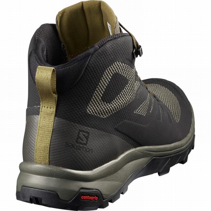 Black / Brown Salomon OUTLINE MID GORE-TEX Men's Hiking Boots | AE-634FUDK