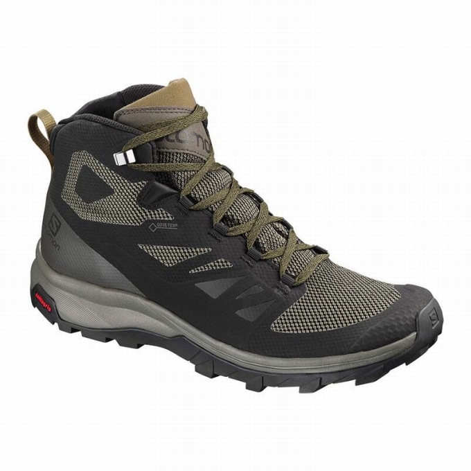 Black / Brown Salomon OUTLINE MID GORE-TEX Men\'s Hiking Boots | AE-634FUDK