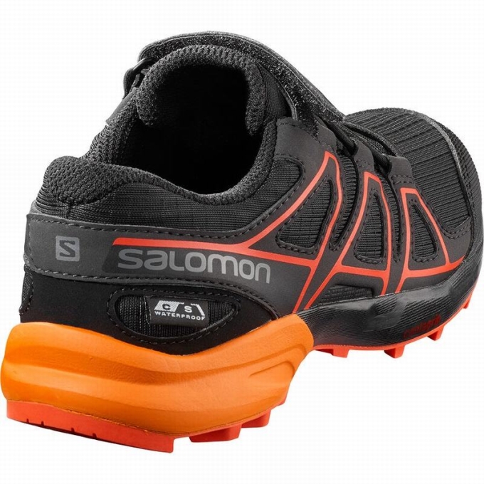 Black / Brown Salomon SPEEDCROSS CLIMASALOMON WATERPROOF Kids' Trail Running Shoes | AE-540VPNS