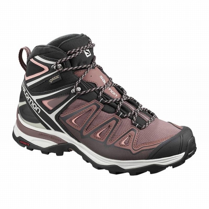 Black / Coral Salomon X ULTRA 3 MID GORE-TEX Women\'s Hiking Boots | AE-243WEKQ