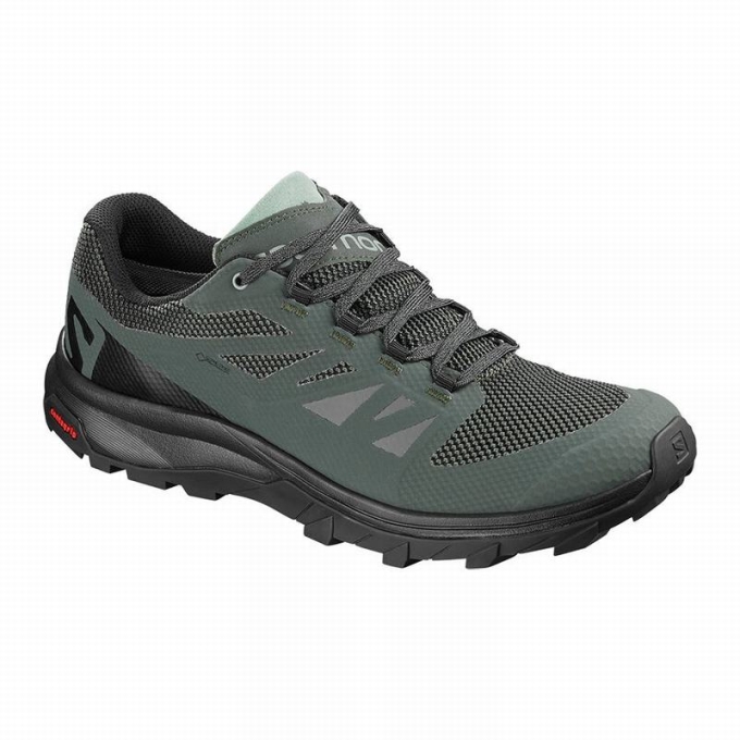 Black / Green Salomon OUTLINE GORE-TEX Men\'s Hiking Shoes | AE-037JIAG