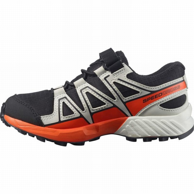 Black / Pink Salomon SPEEDCROSS CLIMASALOMON WATERPROOF Kids' Trail Running Shoes | AE-635MEHX