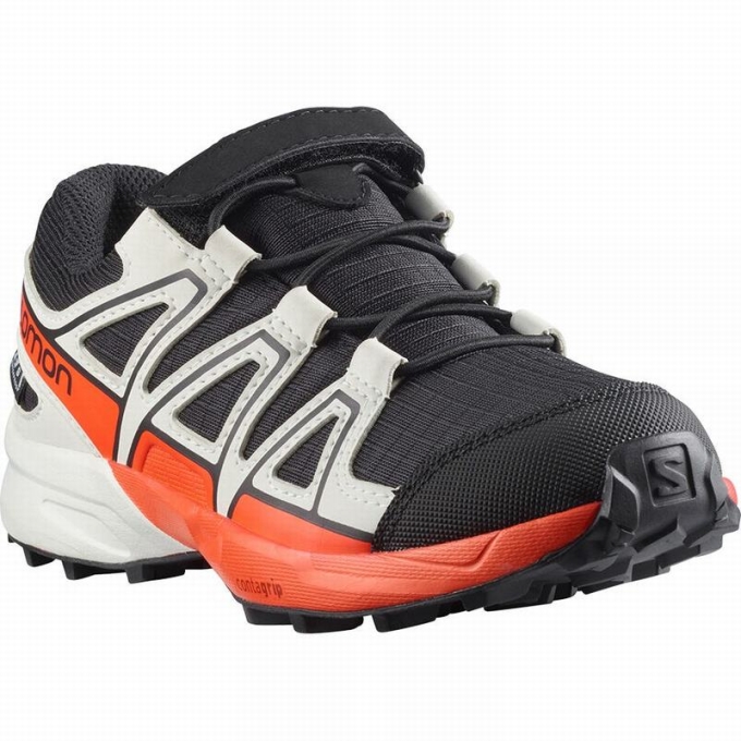 Black / Pink Salomon SPEEDCROSS CLIMASALOMON WATERPROOF Kids' Trail Running Shoes | AE-635MEHX