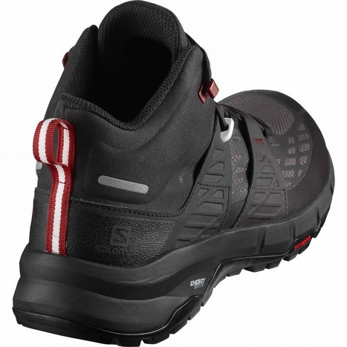 Black / Red Salomon ODYSSEY MID GTX Men's Hiking Shoes | AE-982WTKN