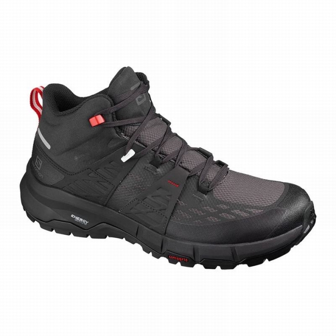 Black / Red Salomon ODYSSEY MID GTX Men\'s Hiking Shoes | AE-982WTKN