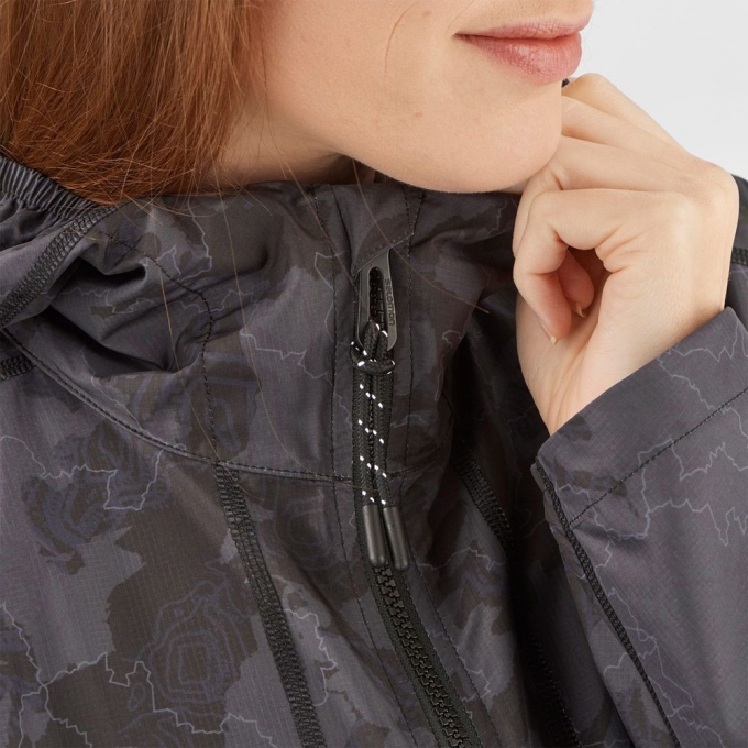 Black Salomon OUTLIFE LONG PACKABLE Wind Breakers Women's Jackets | AE-674NUXB