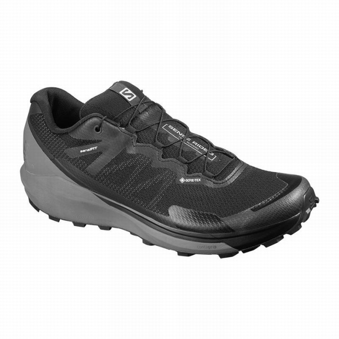 Black Salomon SENSE RIDE 3 GTX INVIS. FIT Men\'s Trail Running Shoes | AE-683NOPC