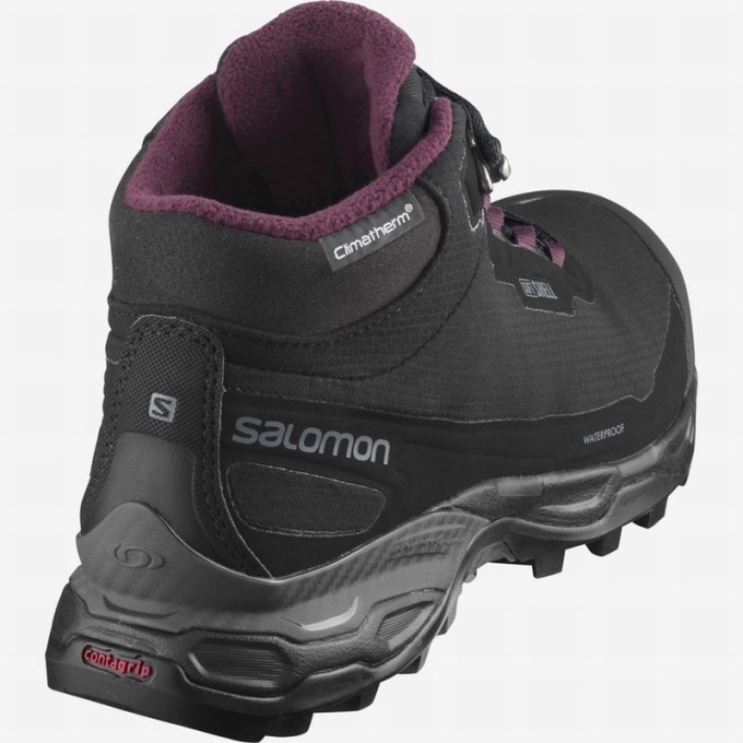 Black Salomon SHELTER SPIKES CLIMASALOMON WATERPROOF Women's Winter Boots | AE-873KBET