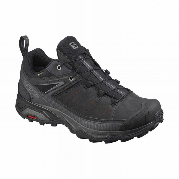 Black Salomon X ULTRA 3 LEATHER GORE-TEX Men\'s Hiking Shoes | AE-034REQS