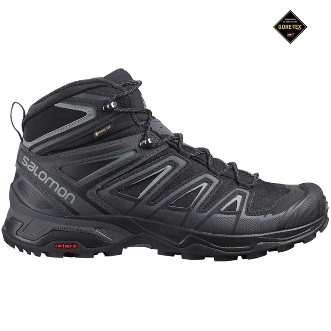 Black Salomon X ULTRA MID 3 GTX Men\'s Hiking Boots | AE-052UEVA