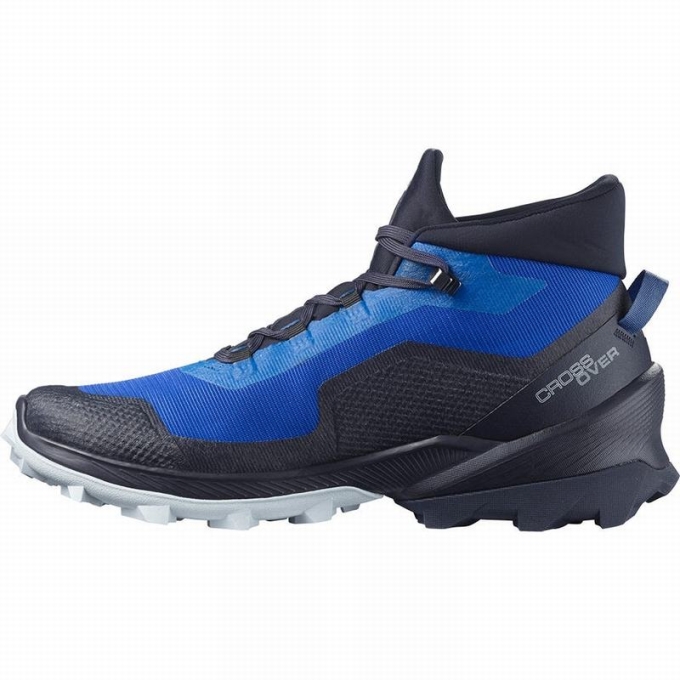 Blue / Black Salomon CROSS OVER CHUKKA GORE-TEX Men's Hiking Shoes | AE-439MQJC