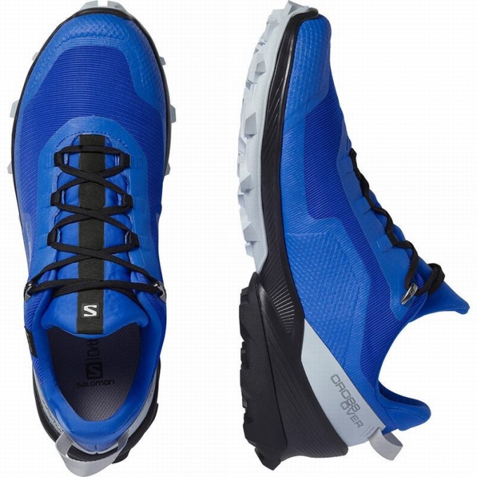 Blue / Black Salomon CROSS OVER GORE-TEX Men's Hiking Shoes | AE-612SAFD