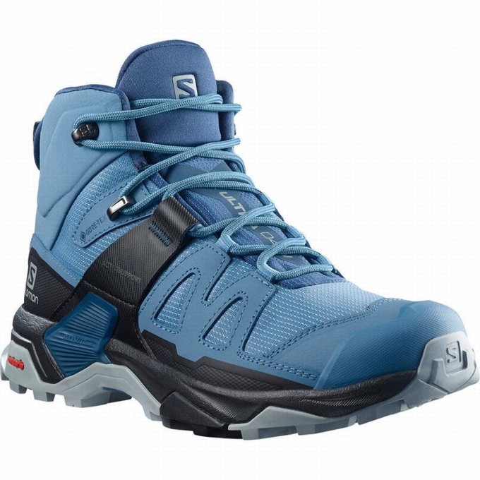 Blue / Black Salomon X ULTRA 4 MID GORE-TEX Women's Hiking Boots | AE-108UYTP