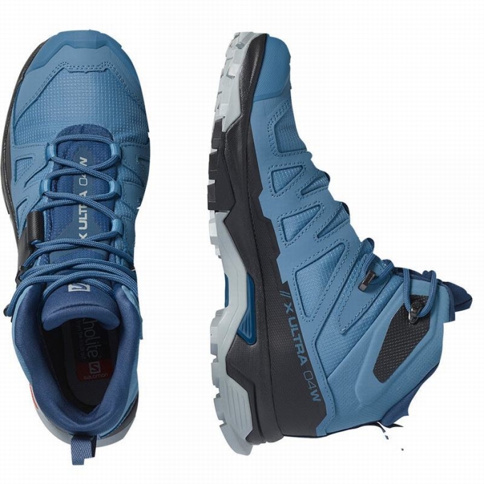 Blue / Black Salomon X ULTRA 4 MID GORE-TEX Women's Hiking Boots | AE-108UYTP