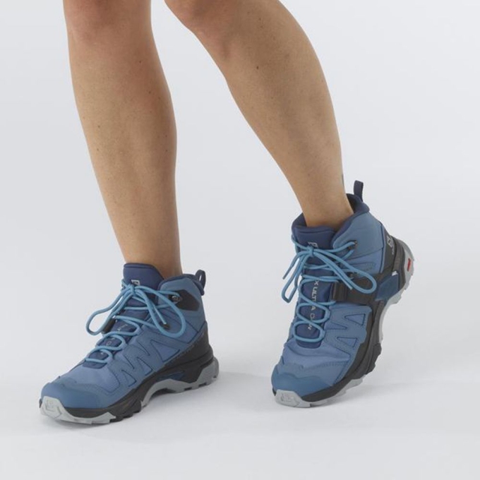 Blue / Black Salomon X ULTRA 4 MID GTX Women's Hiking Shoes | AE-837MHVA