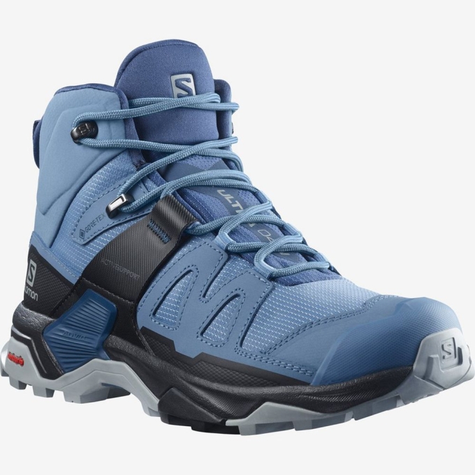 Blue / Black Salomon X ULTRA 4 MID GTX Women's Hiking Shoes | AE-837MHVA