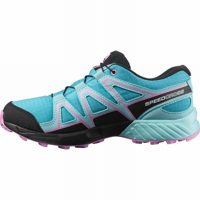 Blue / Brown Turquoise Salomon SPEEDCROSS CLIMASALOMON WATERPROOF Kids' Trail Running Shoes | AE-490SZDR