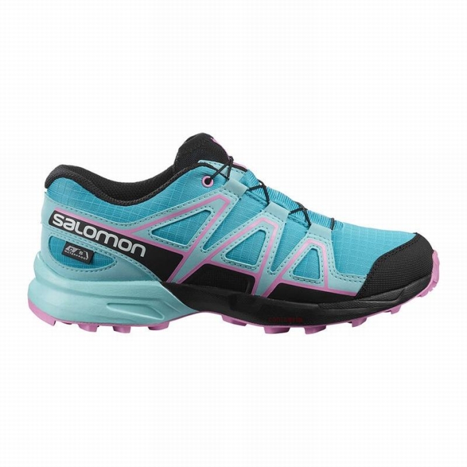 Blue / Brown Turquoise Salomon SPEEDCROSS CLIMASALOMON WATERPROOF Kids\' Trail Running Shoes | AE-490SZDR