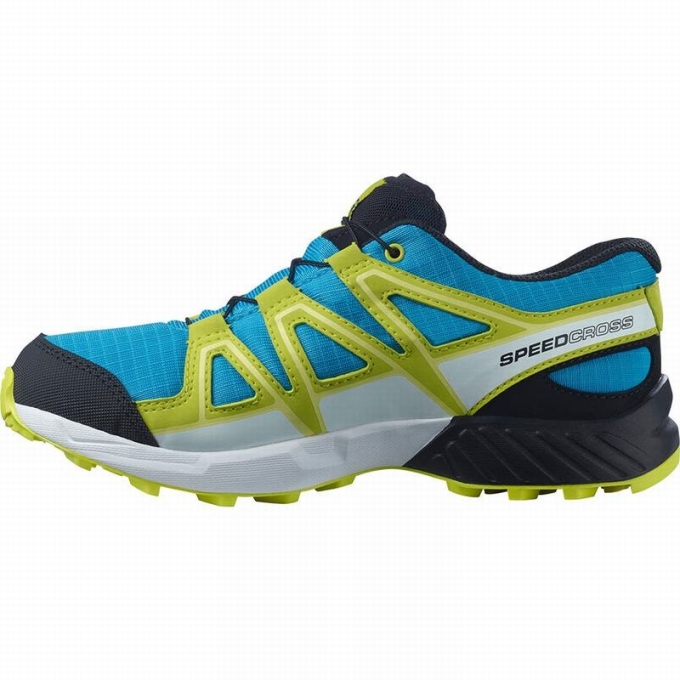 Blue / Green Salomon SPEEDCROSS CLIMASALOMON WATERPROOF Kids' Trail Running Shoes | AE-560UQAY