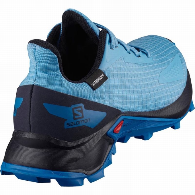 Blue / Navy Salomon ALPHACROSS BLAST CLIMASALOMON WATERPROOF Kids' Trail Running Shoes | AE-209PSNH