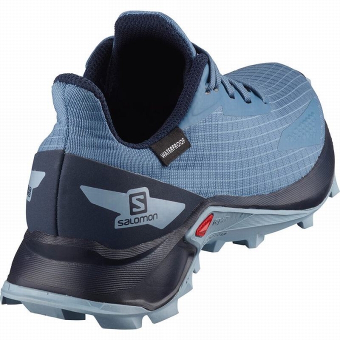 Blue / Navy Salomon ALPHACROSS BLAST CLIMASALOMON WATERPROOF Kids' Trail Running Shoes | AE-324ZVER