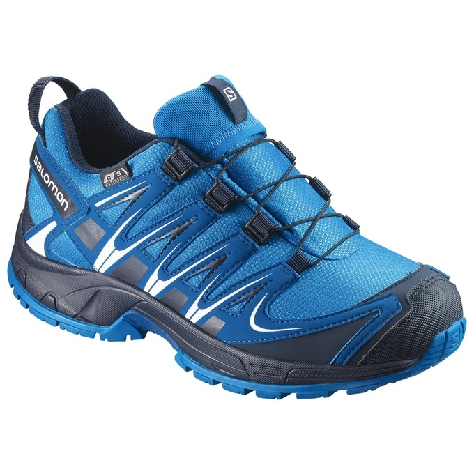 Blue / Navy Salomon XA PRO 3D CSWP J Kids\' Trail Running Shoes | AE-419ACQW