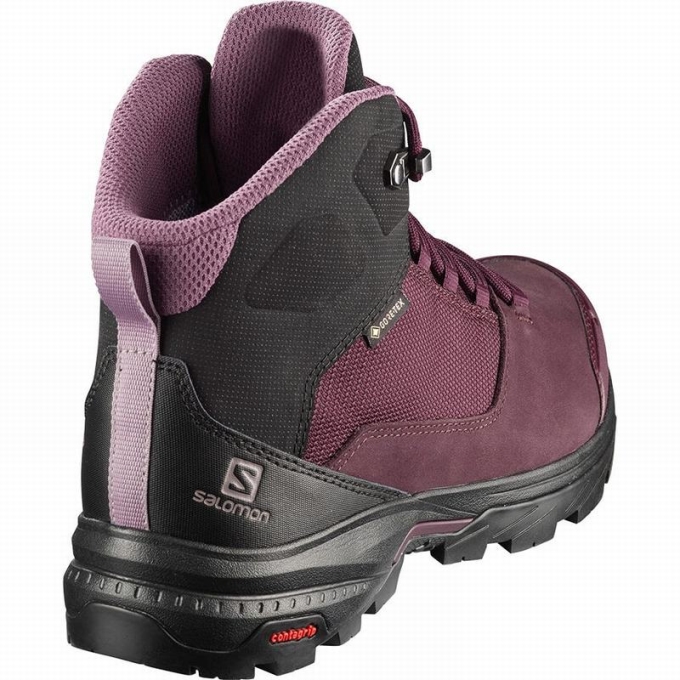 Burgundy / Black Salomon OUTWARD GORE-TEX Women's Hiking Boots | AE-960WIDE