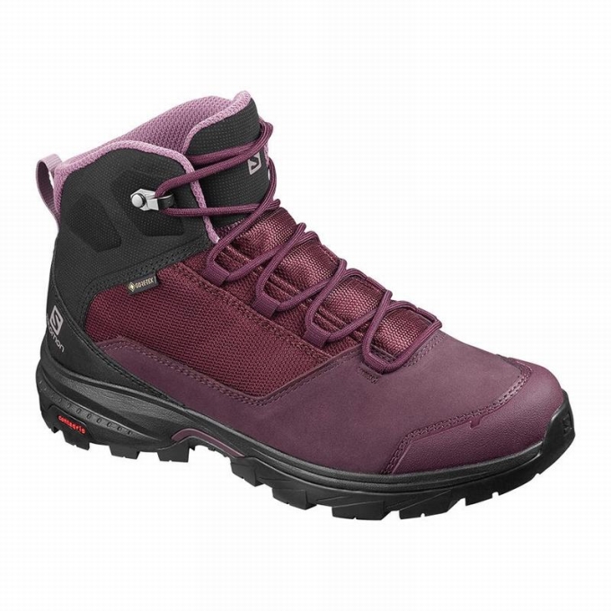 Burgundy / Black Salomon OUTWARD GORE-TEX Women\'s Hiking Boots | AE-960WIDE