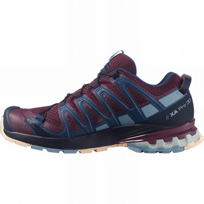 Burgundy / Blue Salomon XA PRO 3D V8 Women's Hiking Shoes | AE-853ZMVO