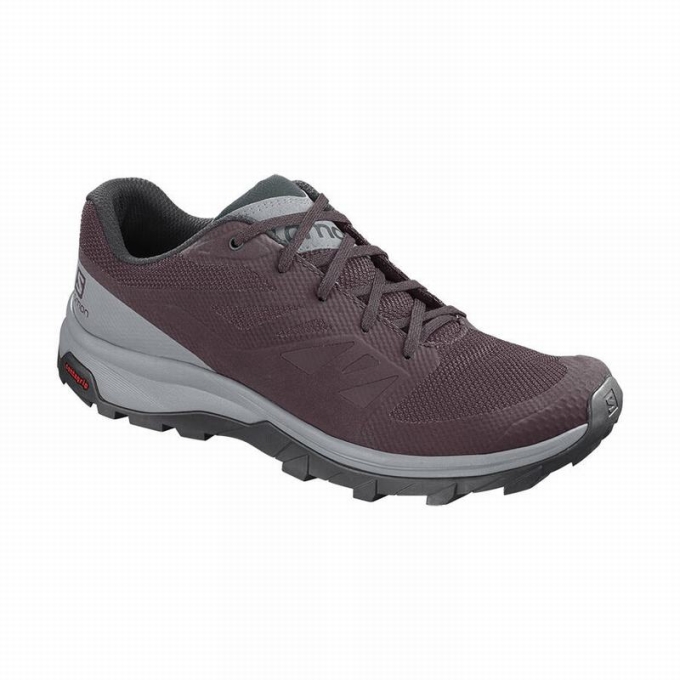 Burgundy / Green Salomon OUTLINE Women's Hiking Shoes | AE-965QLMJ