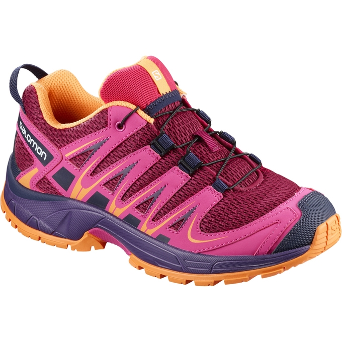 Burgundy Pink Salomon XA PRO 3D J Kids\' Trail Running Shoes | AE-517JRDW