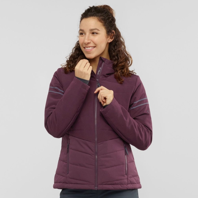 Burgundy Salomon EDGE Woinsulated Jacket Hoodie Ski Women\'s Jackets | AE-548SJVU