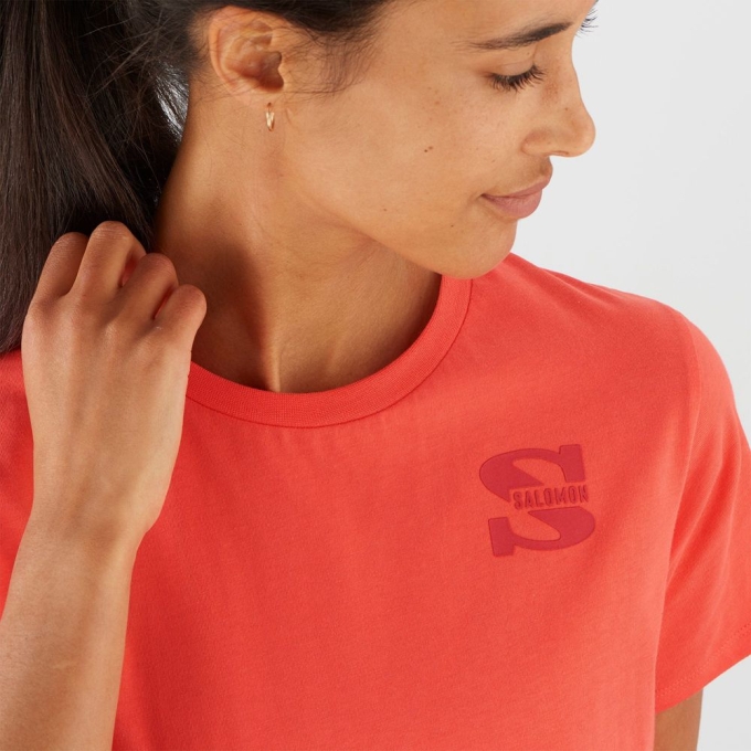 Coral Salomon OUTLIFE SMALL LOGO SS W Short Sleeve Women's T Shirts | AE-346KFBM