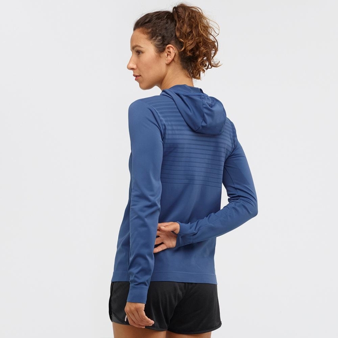 Dark Denim Salomon AGILE MID HOODIE W SEAMLESS Women's Midlayers | AE-402CESA