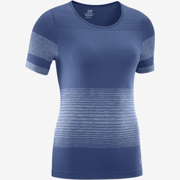 Dark Denim Salomon ESSENTIAL MOVE ON SEAMLESS Women's T Shirts | AE-361ULRX