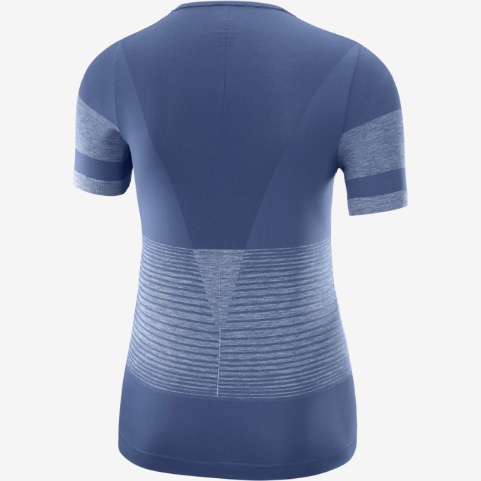 Dark Denim Salomon ESSENTIAL MOVE ON SEAMLESS Women's T Shirts | AE-361ULRX