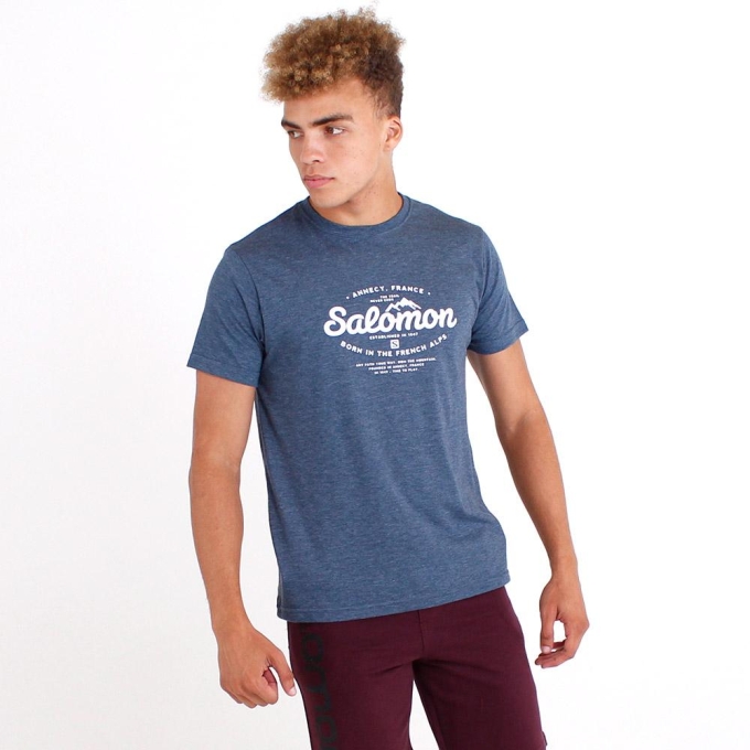 Dark Denim Salomon SPRUCE SS M Men's T Shirts | AE-084IGLF