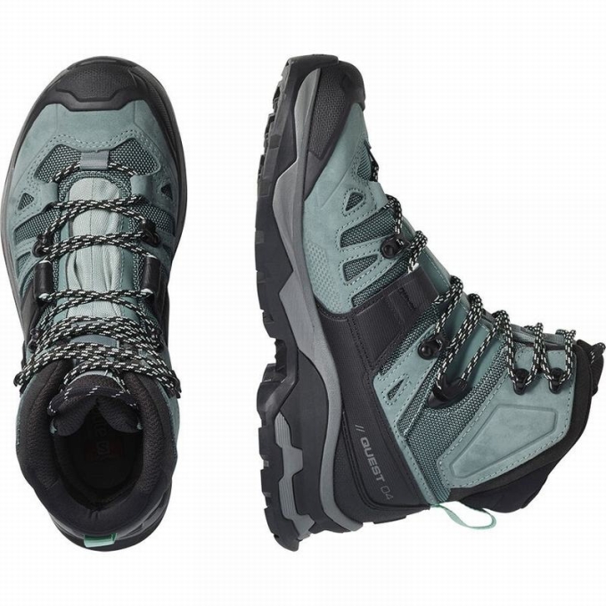 Green / Blue Salomon QUEST 4 GORE-TEX Women's Hiking Boots | AE-046FYOR