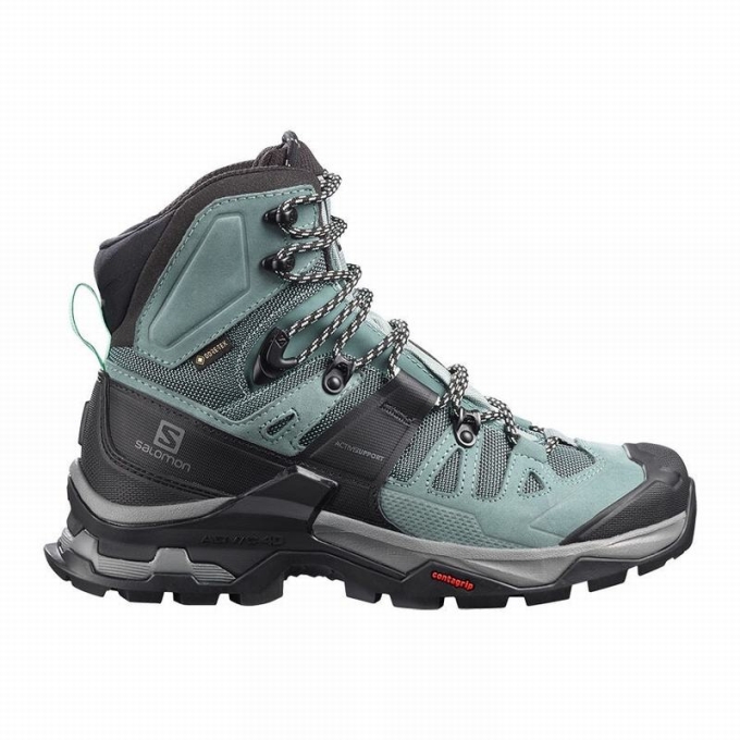 Green / Blue Salomon QUEST 4 GORE-TEX Women\'s Hiking Boots | AE-046FYOR