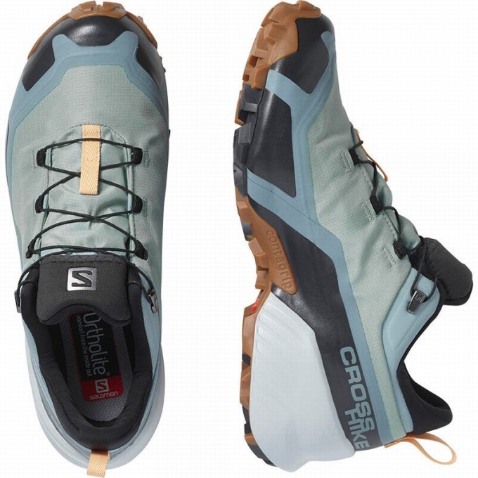 Green / Cream Salomon CROSS HIKE GORE-TEX Women's Hiking Shoes | AE-539ZDTK