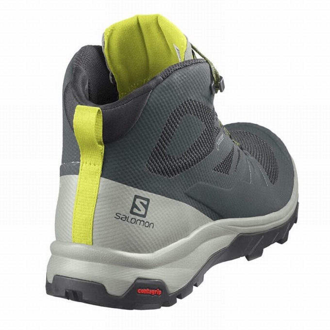 Green / Grey Salomon OUTLINE MID GORE-TEX Men's Hiking Boots | AE-652IHYG