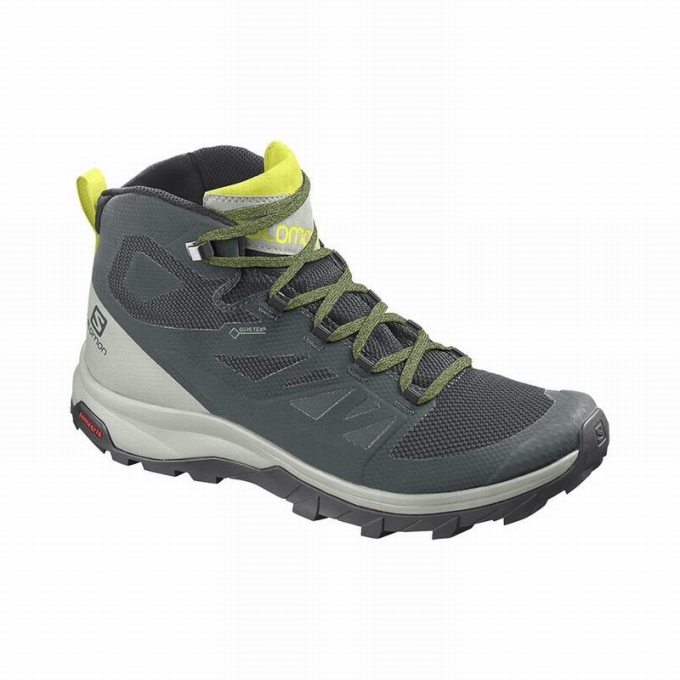 Green / Grey Salomon OUTLINE MID GORE-TEX Men\'s Hiking Boots | AE-652IHYG