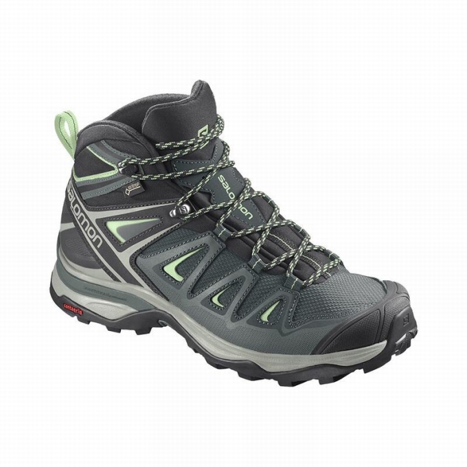 Green Salomon X ULTRA 3 MID GORE-TEX Women\'s Hiking Boots | AE-854IXFG