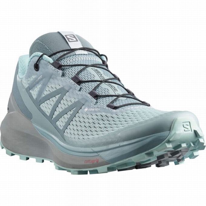 Green / Turquoise Salomon SENSE RIDE 4 GORE-TEX INVISIBLE FIT Women's Trail Running Shoes | AE-721CKND