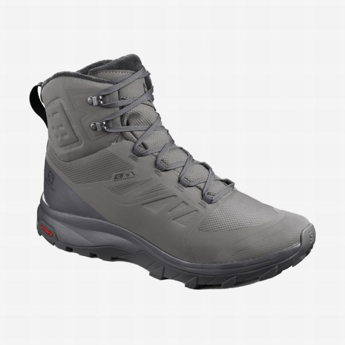 Grey / Black Salomon OUTBLAST TS CSWP Men\'s Winter Boots | AE-640ZSHA