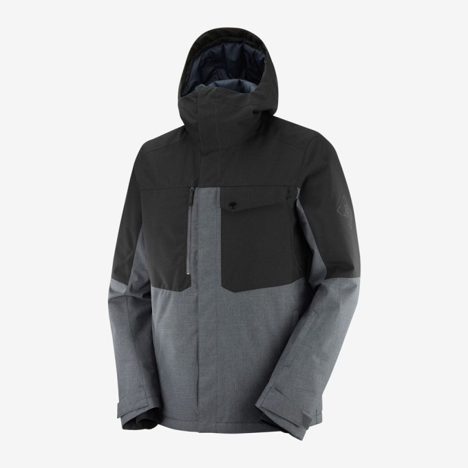 Grey / Black Salomon POWDERSTASH M Ski Men's Jackets | AE-012KETD